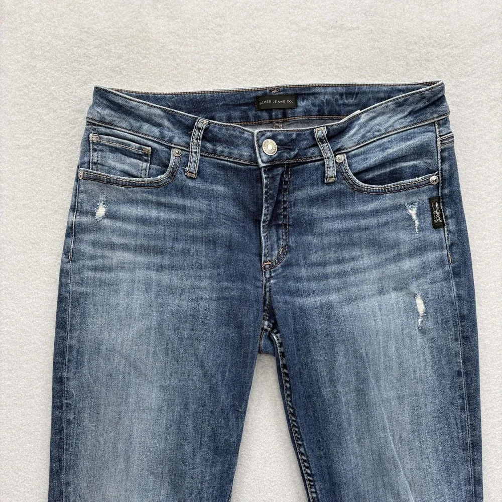 Silver Jeans Suki Slim Womens 30x27 Blue Mid Rise Distressed Stretch Denim Y2K - Picture 2 of 13